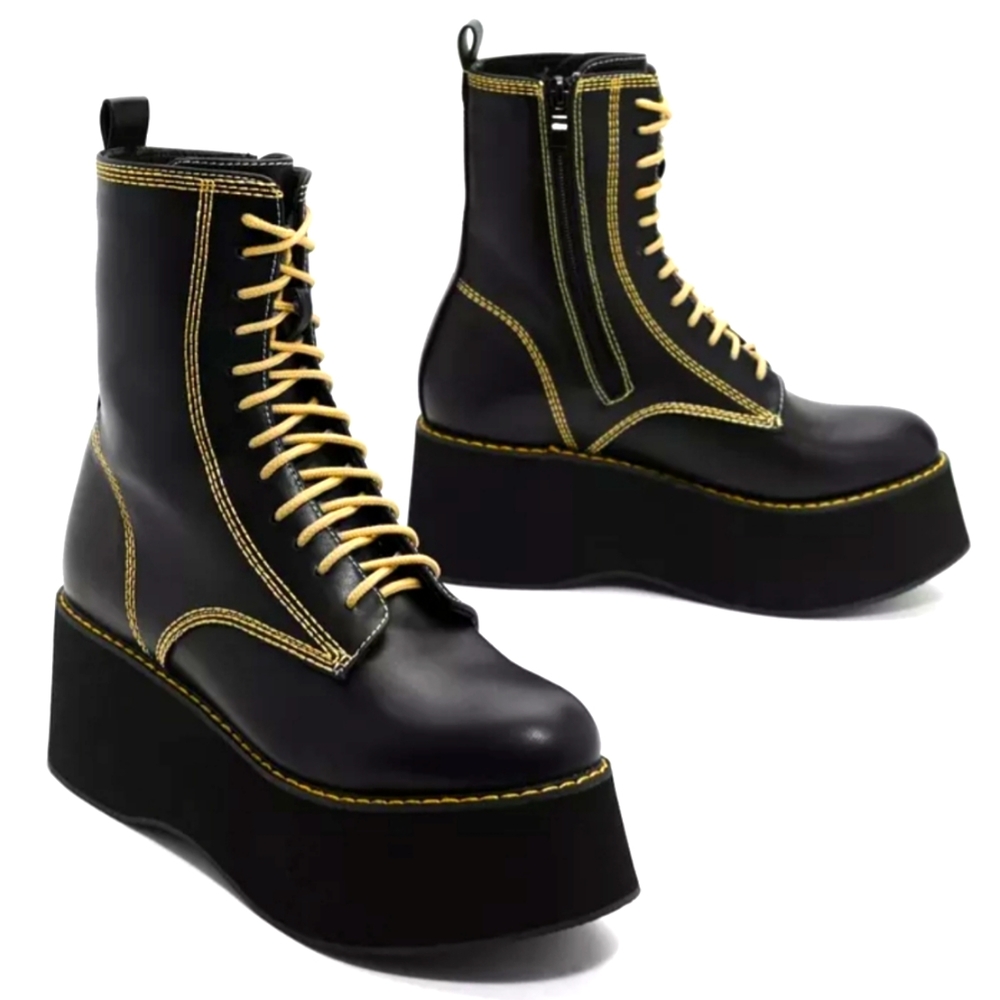 NASTY GAL Contrast Lace Up GRUNGE 90's combat Chunky heel Platform boots